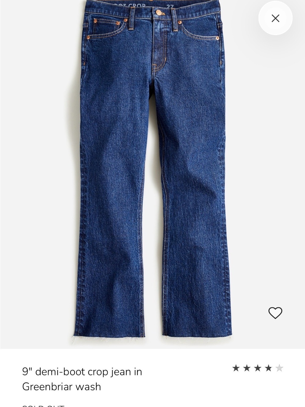 NWT J Crew Retail 9” Demi Boot Crop Jean in Greenbriar Wash. size 32.